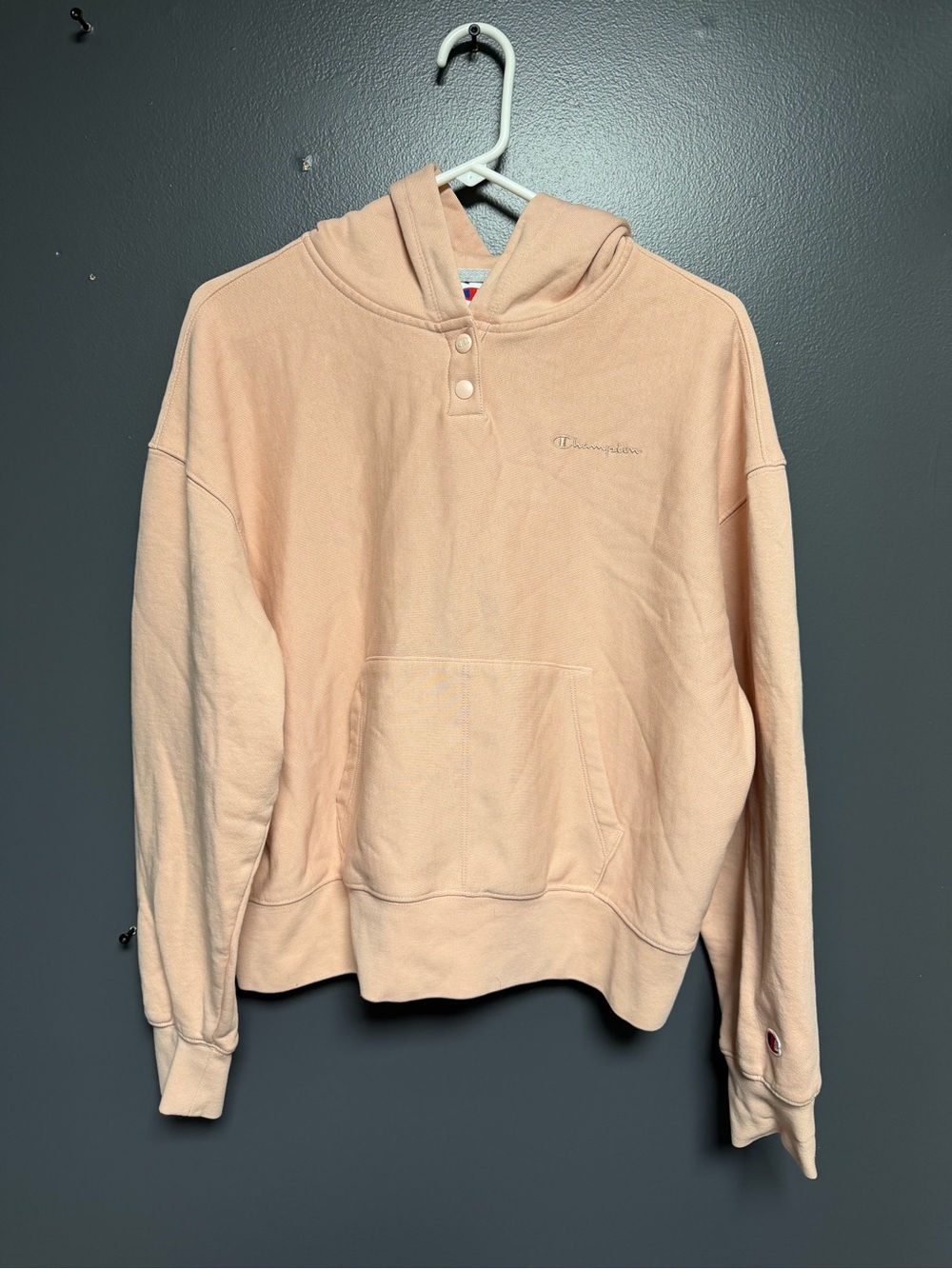 Champion Pastel Peach Reverse Weave Button Hoodie L NWOT